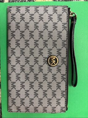Michael Kors large Gray and Black MK Logo Wristlet